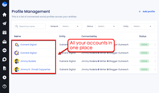 Screenshot of Vista Social's Profile Management 