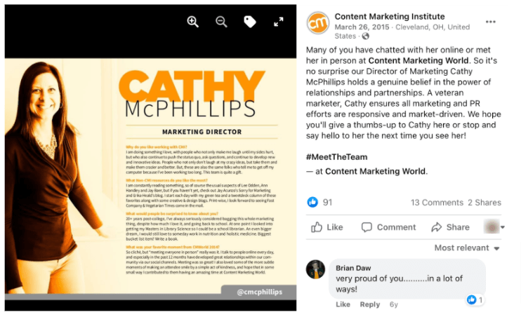 Screenshot of Content Marketing Institute's Facebook post
