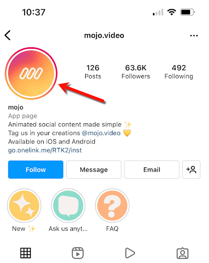 Screenshot of Mojo.Video's Instagram Profile