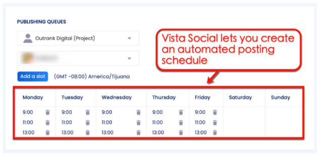 Screenshot of Vista Social's Scheduling feature
