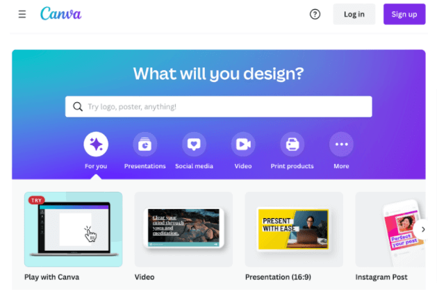 Screenshot of Canva's home page