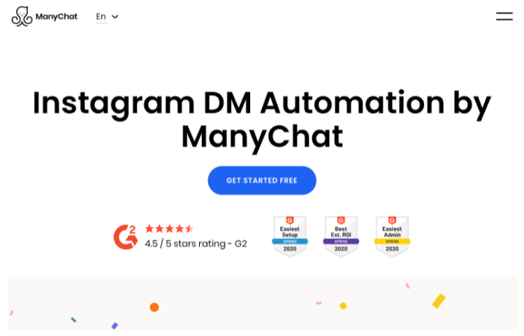 Screenshot of ManyChat's home page