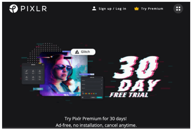 Screenshot of Pixlr's home page