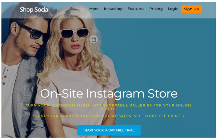 Screenshot of Shop Social's home page