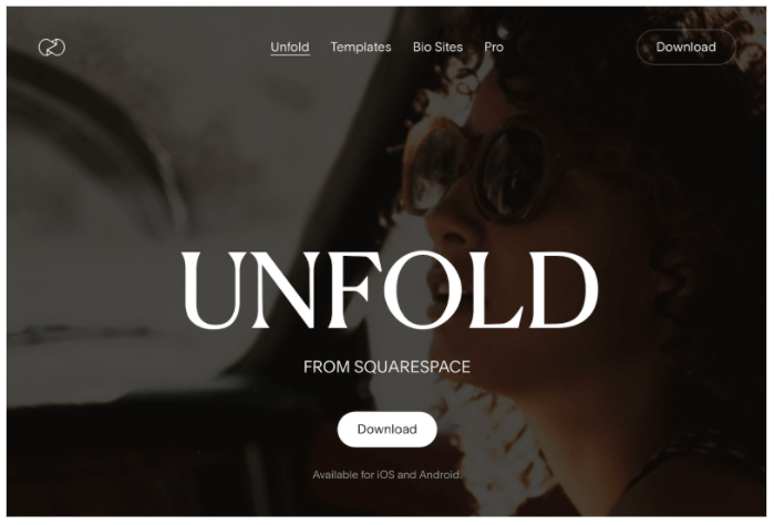 Screenshot of Unfold's home page
