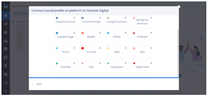 Screenshot of Vista Social's Connect Social Profile window