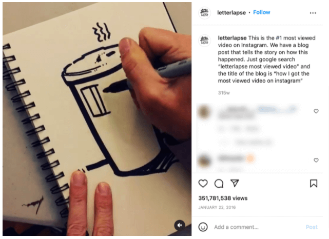 Screenshot of Letterlapse's Instagram post
