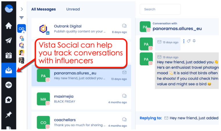 Screenshot of Vista Social's listening tool