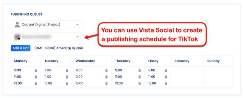 Screenshot of Vista Social's scheduling tool
