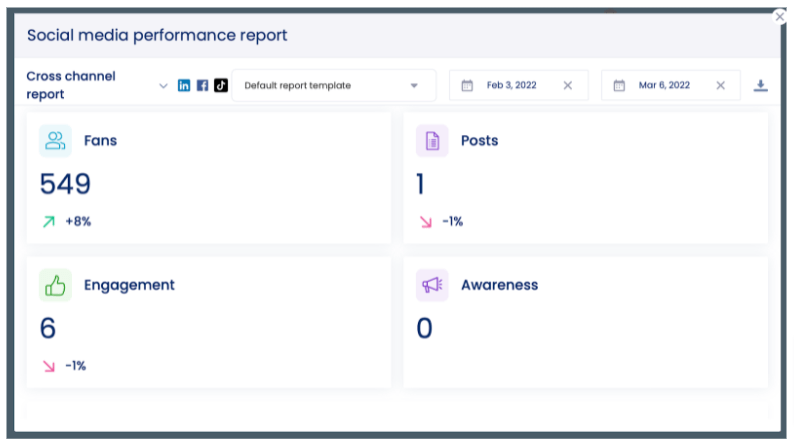 Screenshot of Vista Social's performance report 