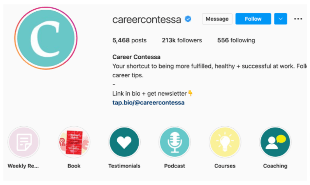 Screenshot of Career Contessa's Instagram account