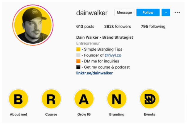 Screenshot of Dain Walker’s Instagram account