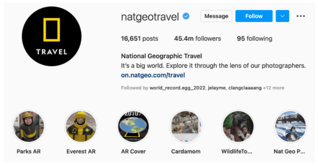 Screenshot of National Geographic Travel's Instagram account