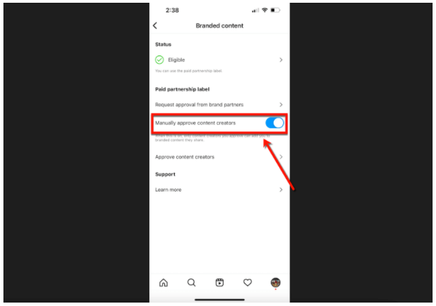 Screenshot of Instagram branded content tools