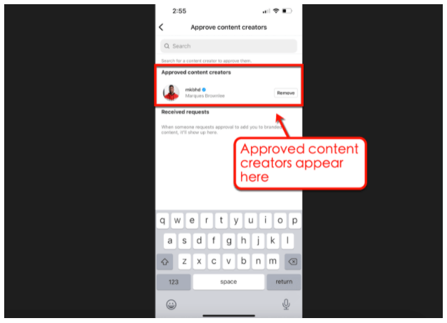 Screenshot of Instagram branded content tools