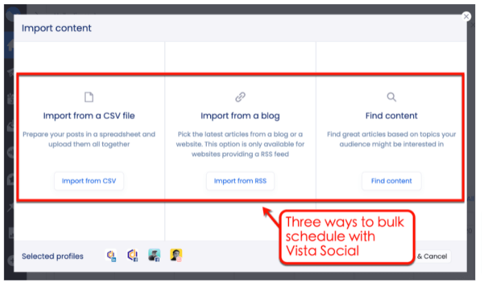 Screenshot of Vista Social's Import Content Tool