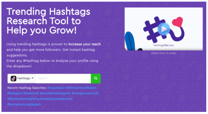 Screenshot of HashtagsForLikes's homepage