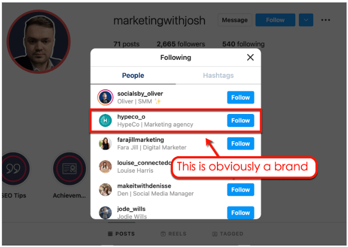 Screenshot of @marketingwithjosh Instagram Profile