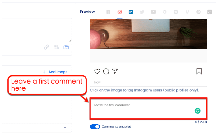 Screenshot of Vista Social’s first comment feature