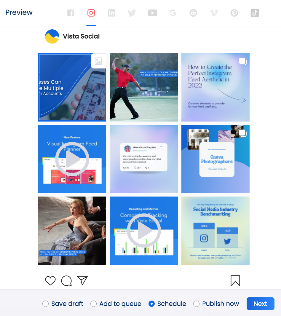Vista Social visual Instagram feed planner