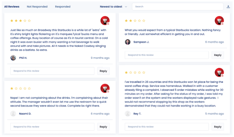 Screenshot of Vista Social's Review Management Tool