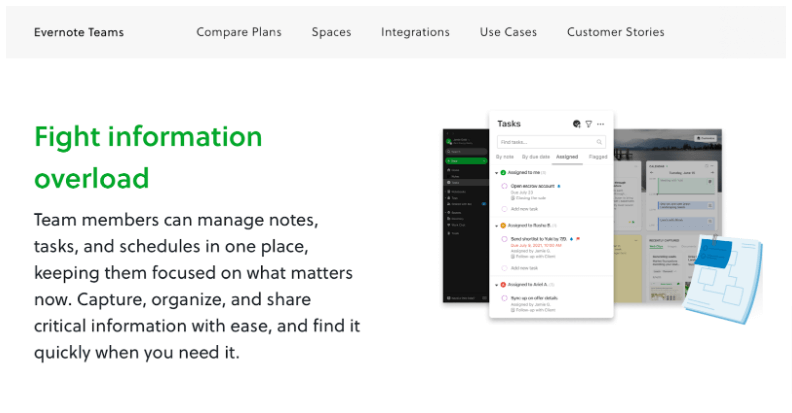 Screenshot of Evernote's page