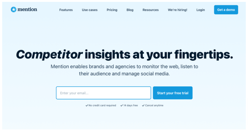 Screenshot of Mention's homepage
