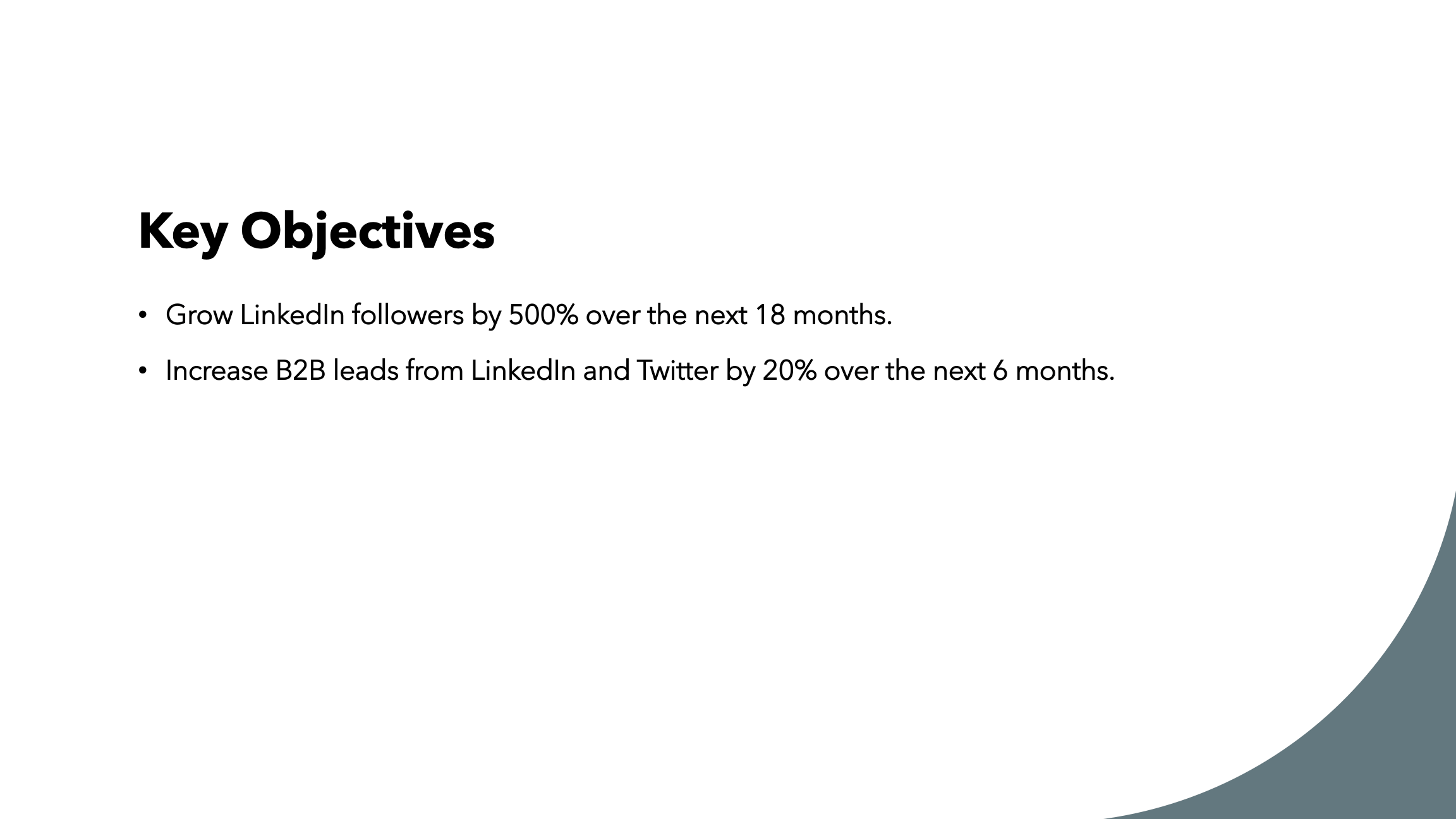 Screenshot of Social Media Playbook key objectives