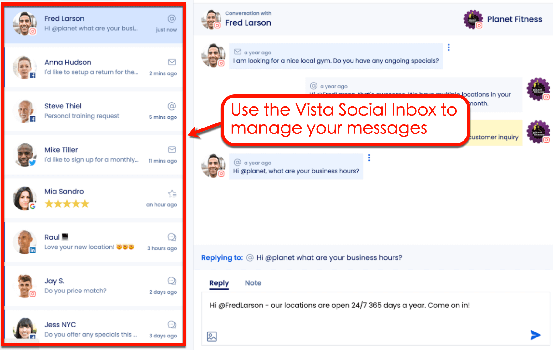 Screenshot of Vista Social's Inbox