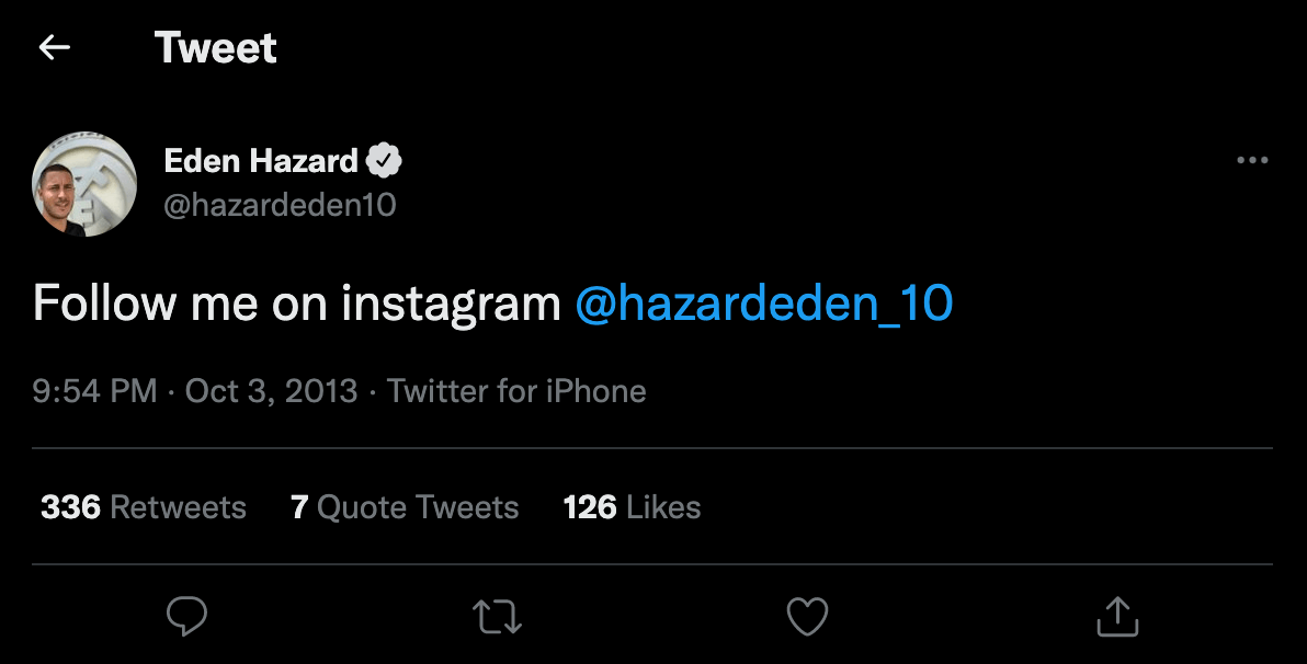 Screenshot of Eden Hazard's Twitter