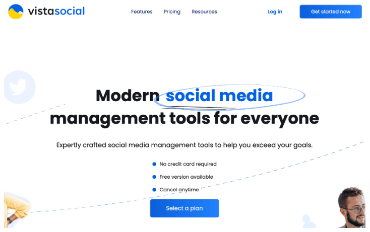 Screenshot of Vista Social's home page