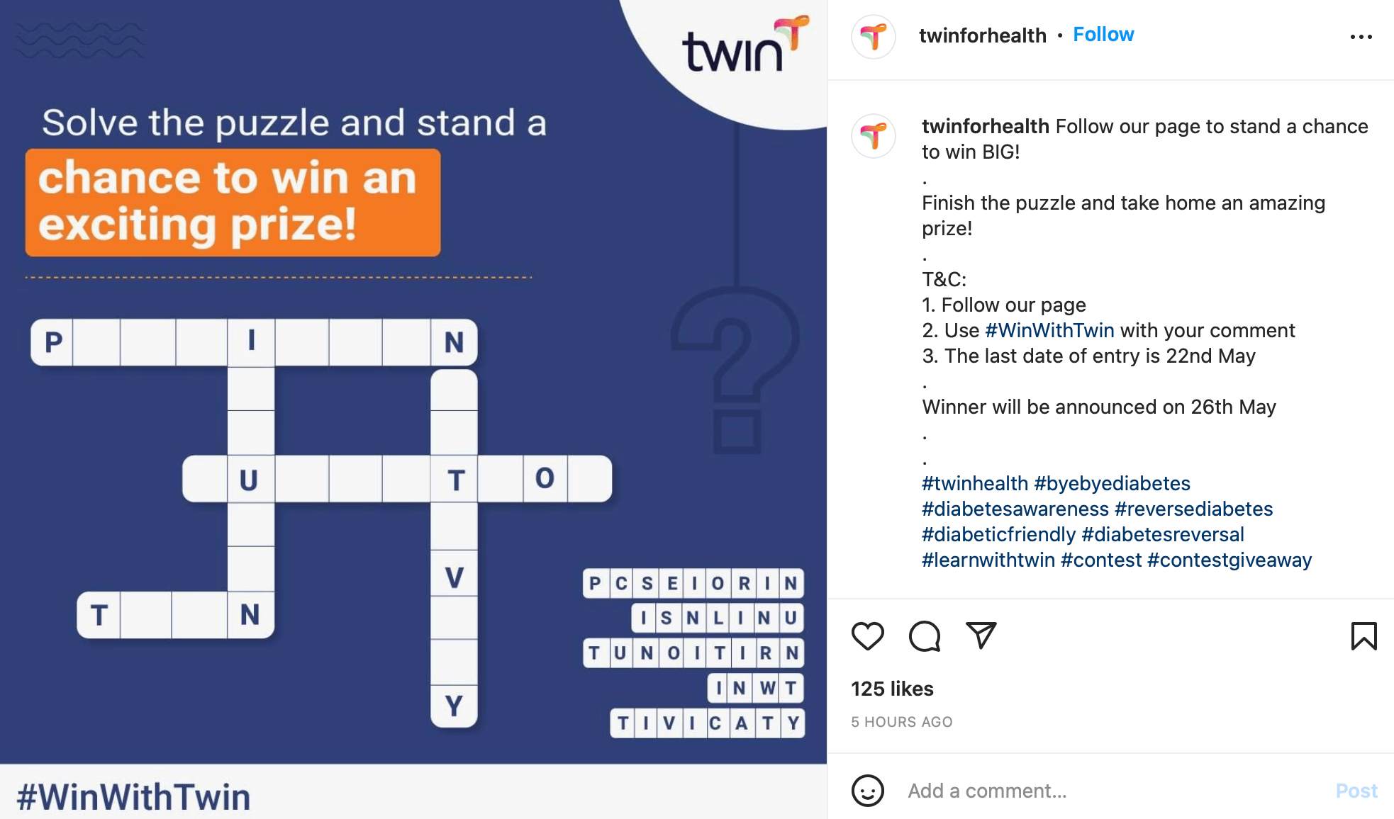 Screenshot of Twin for Health's Hashtag Contest