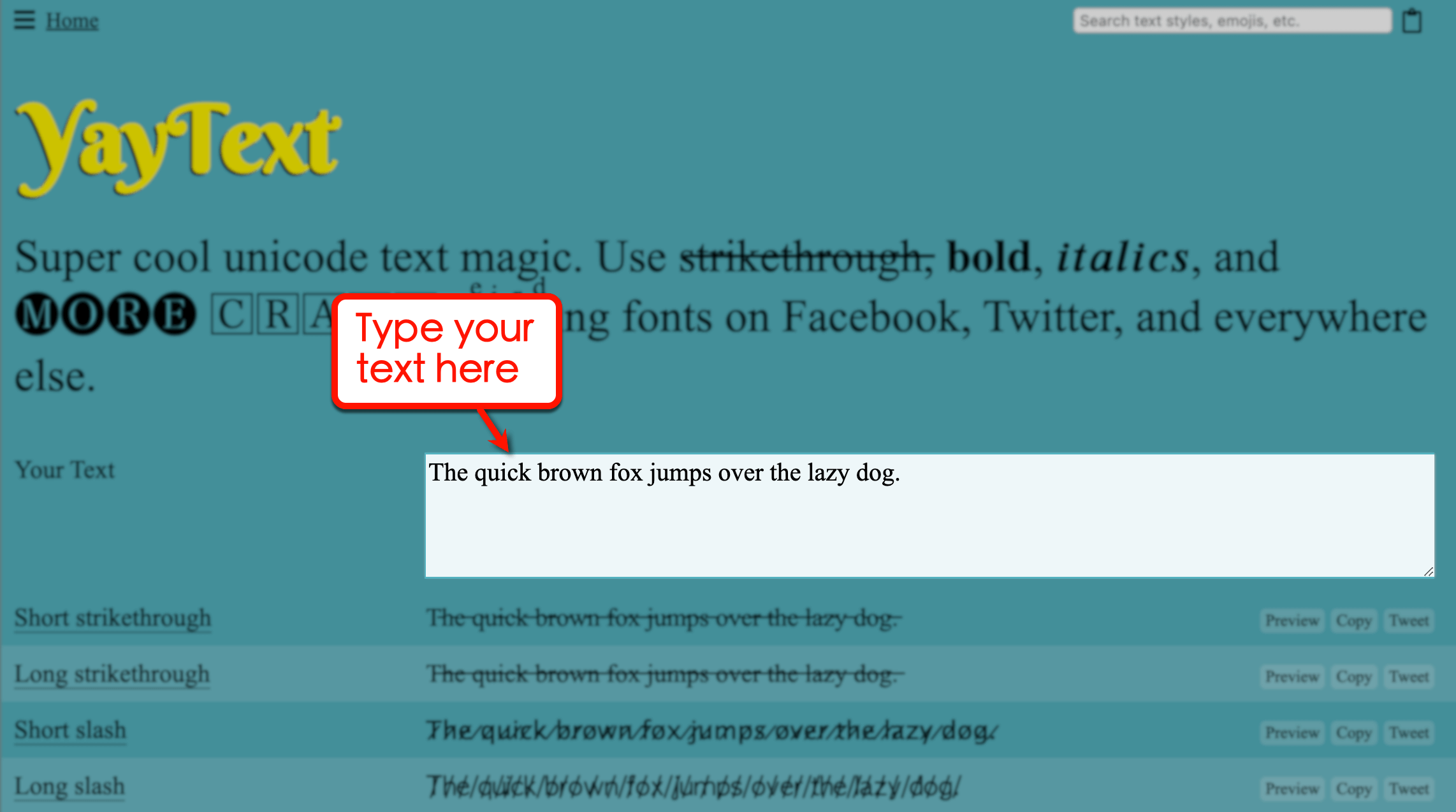 Screenshot of YayText's Italicize format