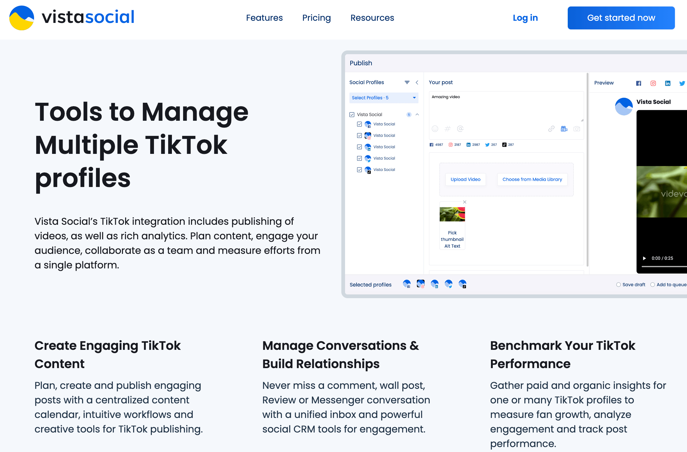 Screenshot of Vista Social's TikTok Management page
