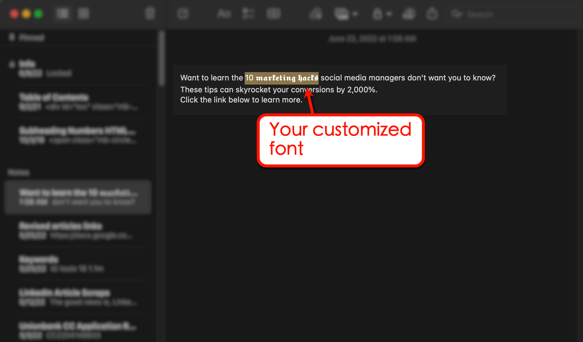 Screenshot of a customized font