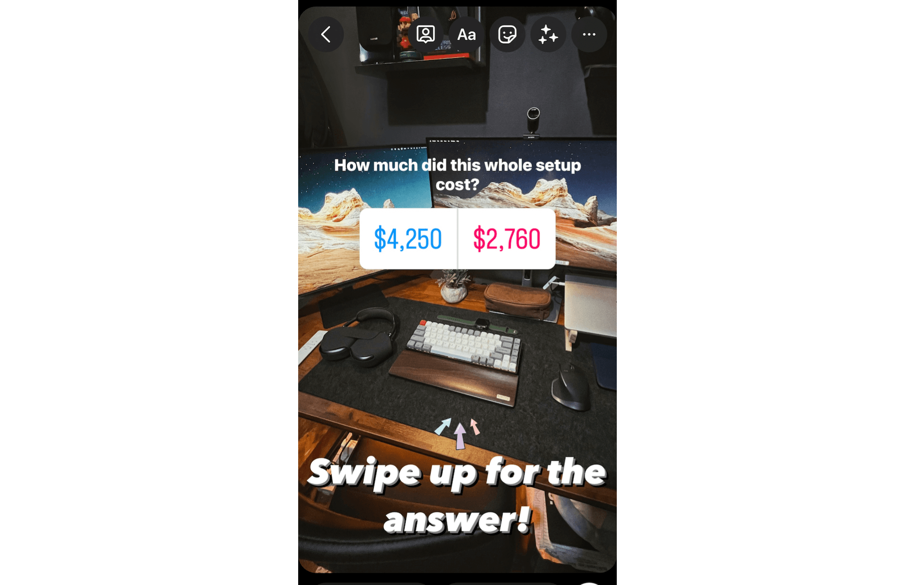 Screenshot of Instagram Polls Example Adding teasers for polls with correct answer