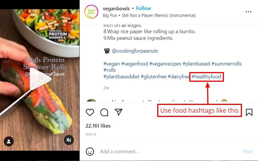 Screenshot of IG Reels hashtag for food-related