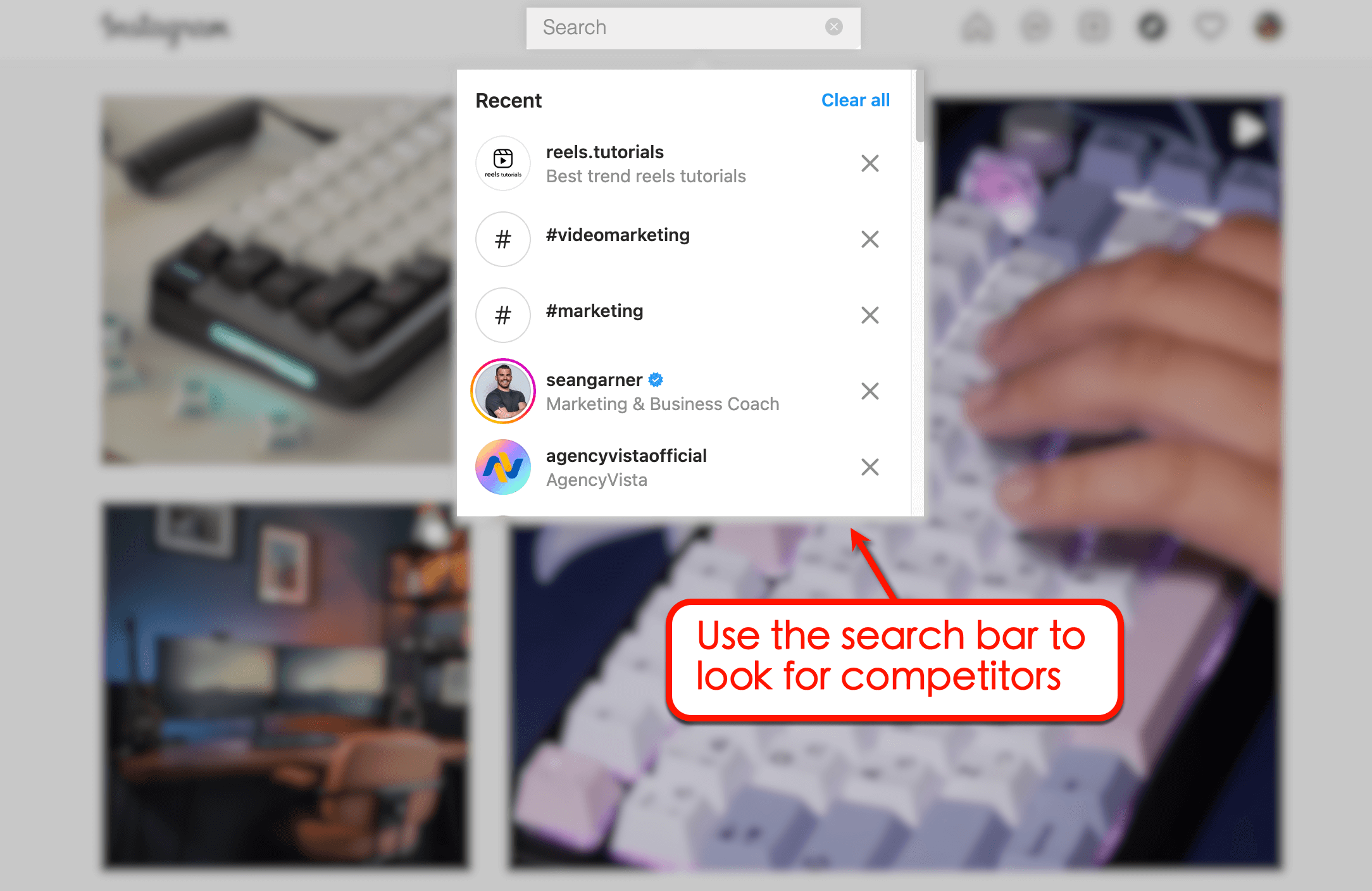 Screenshot of IG search tool