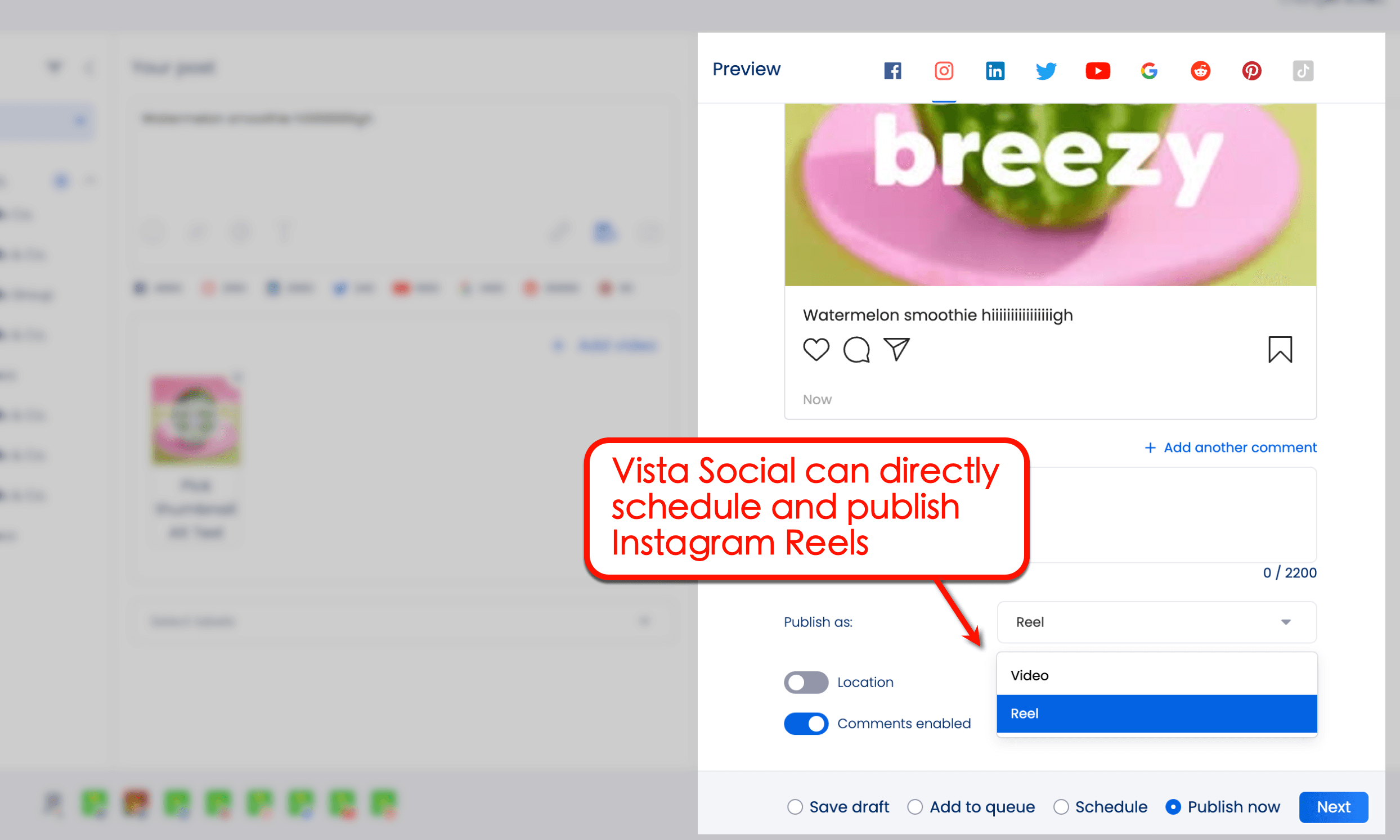 Screenshot of Vista Social's Publish Tool
