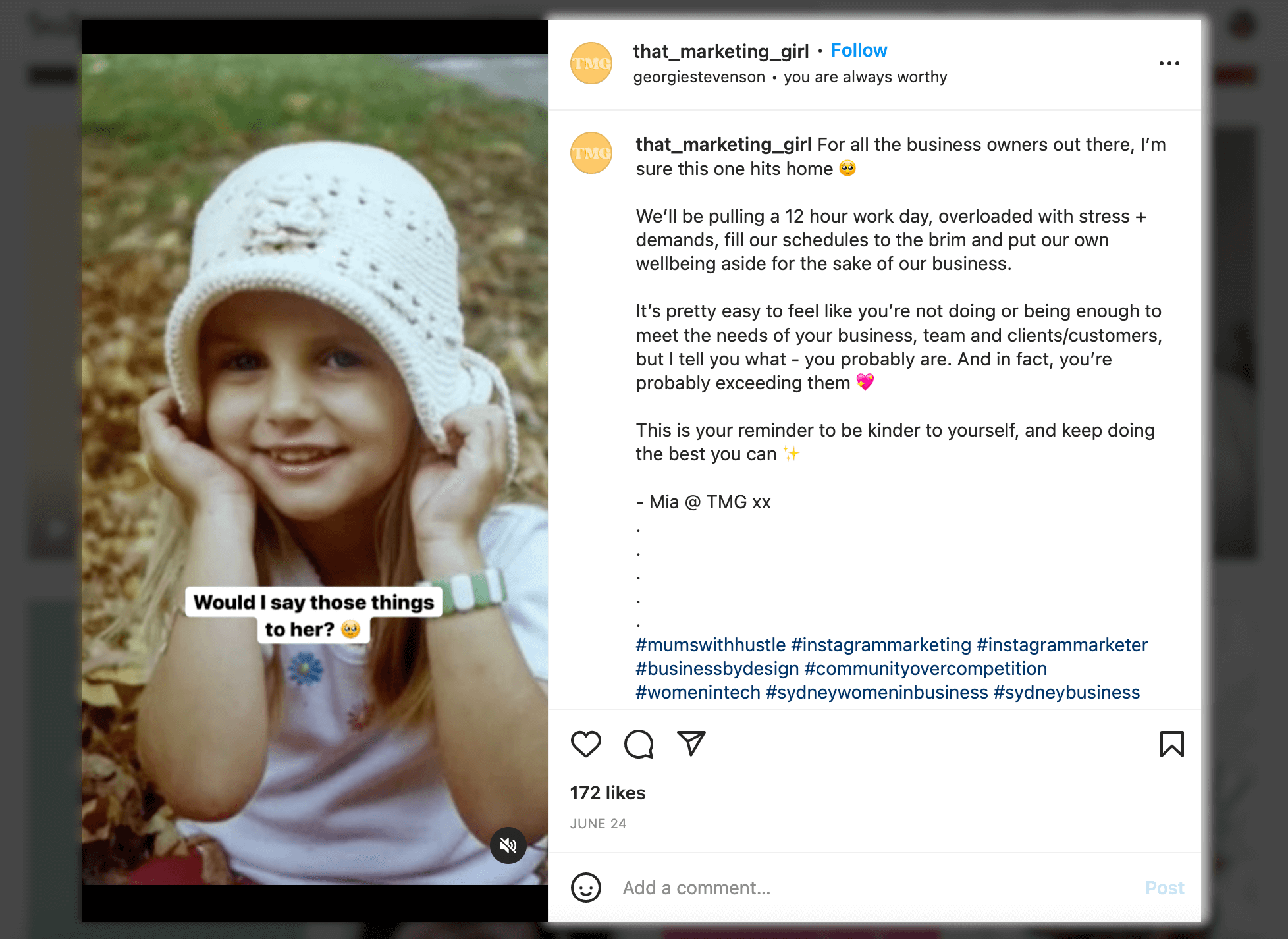 Screenshot of Marketing Instagram Reels example, Criticizing myself - That Marketing Girl