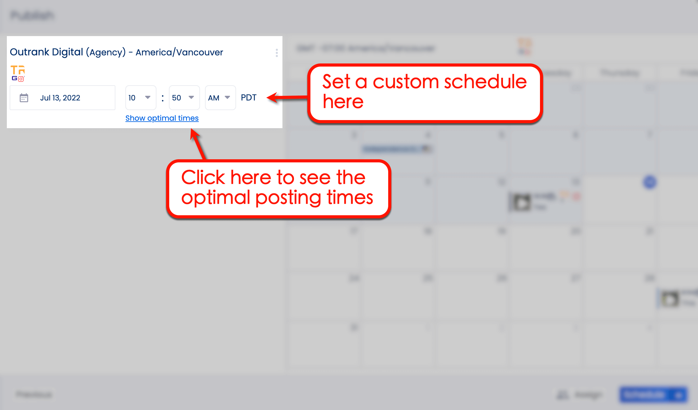 Screenshot of Vista Social's Schedule Tool