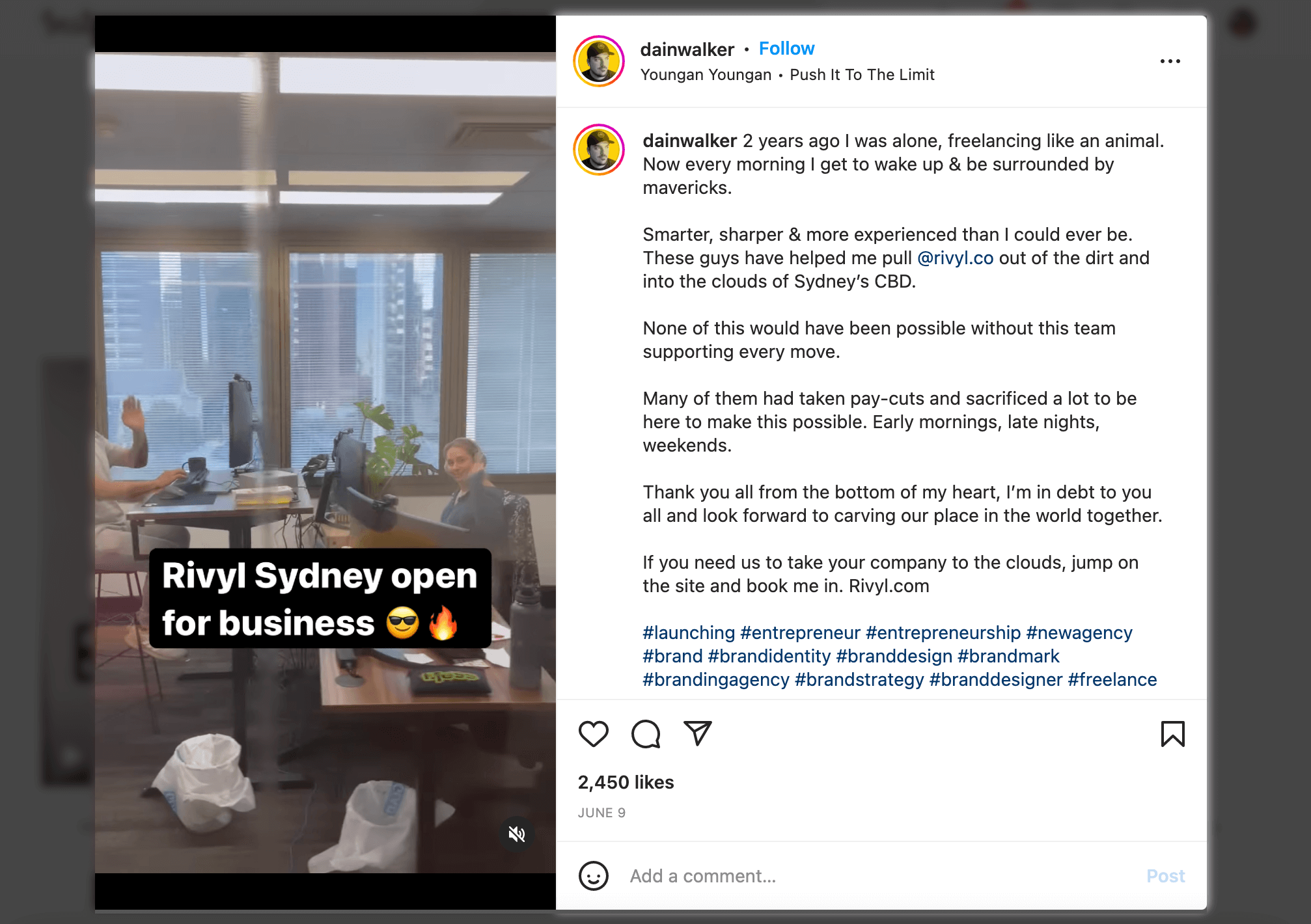 Screenshot sample of High-performing Instagram Reels @dainwalker Open for business