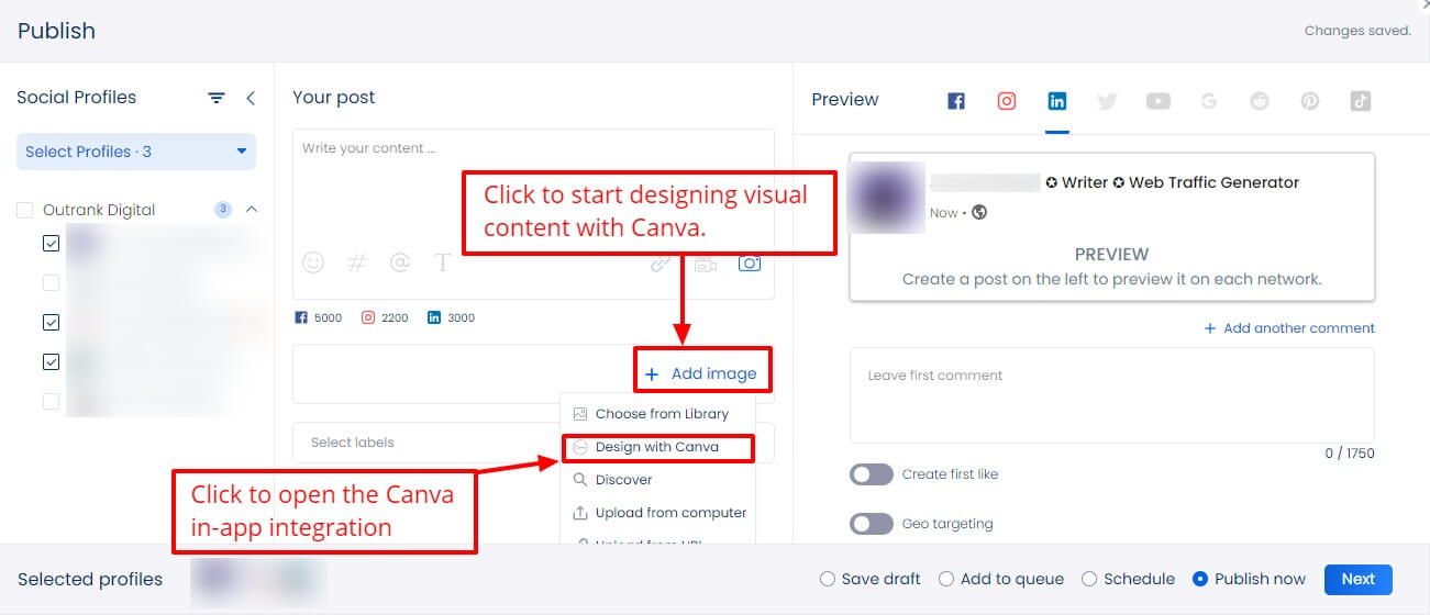 Screenshot of Vista Social and Canva Integration