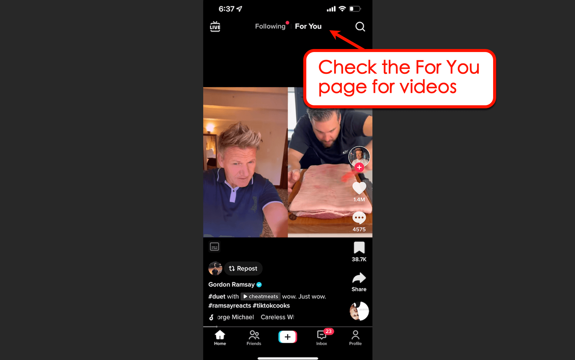 Screenshot of TikTok's For You page for videos