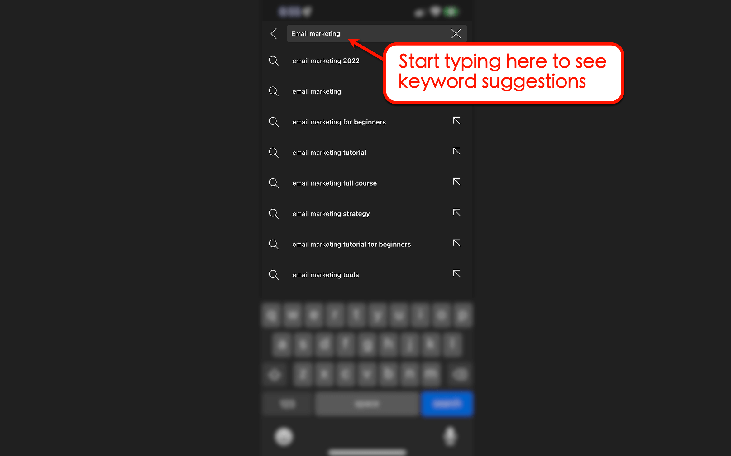Start typing to see keyword suggestions in Youtube app