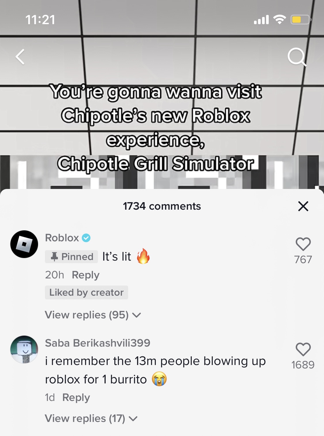 Pinned Comment | Chipotle x Roblox | Vista Social