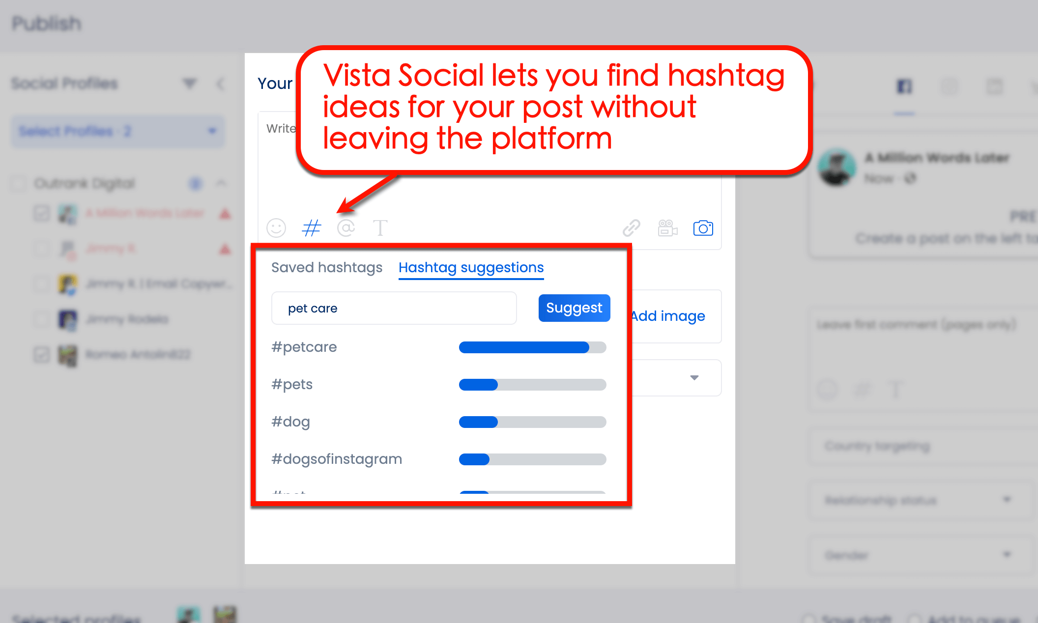 Vista Social's hashtag suggestions