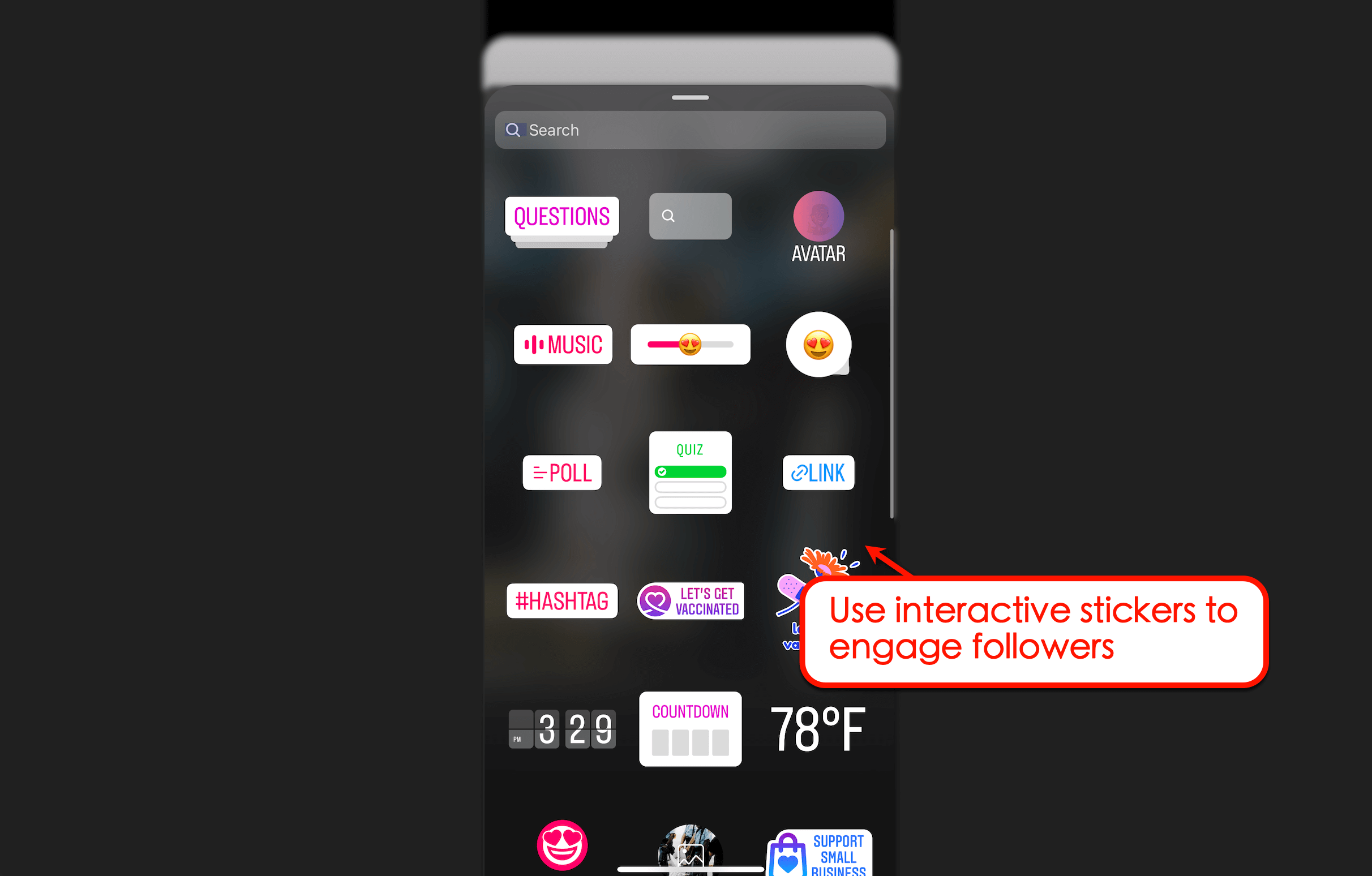 Instagram app interactive stickers for engagement