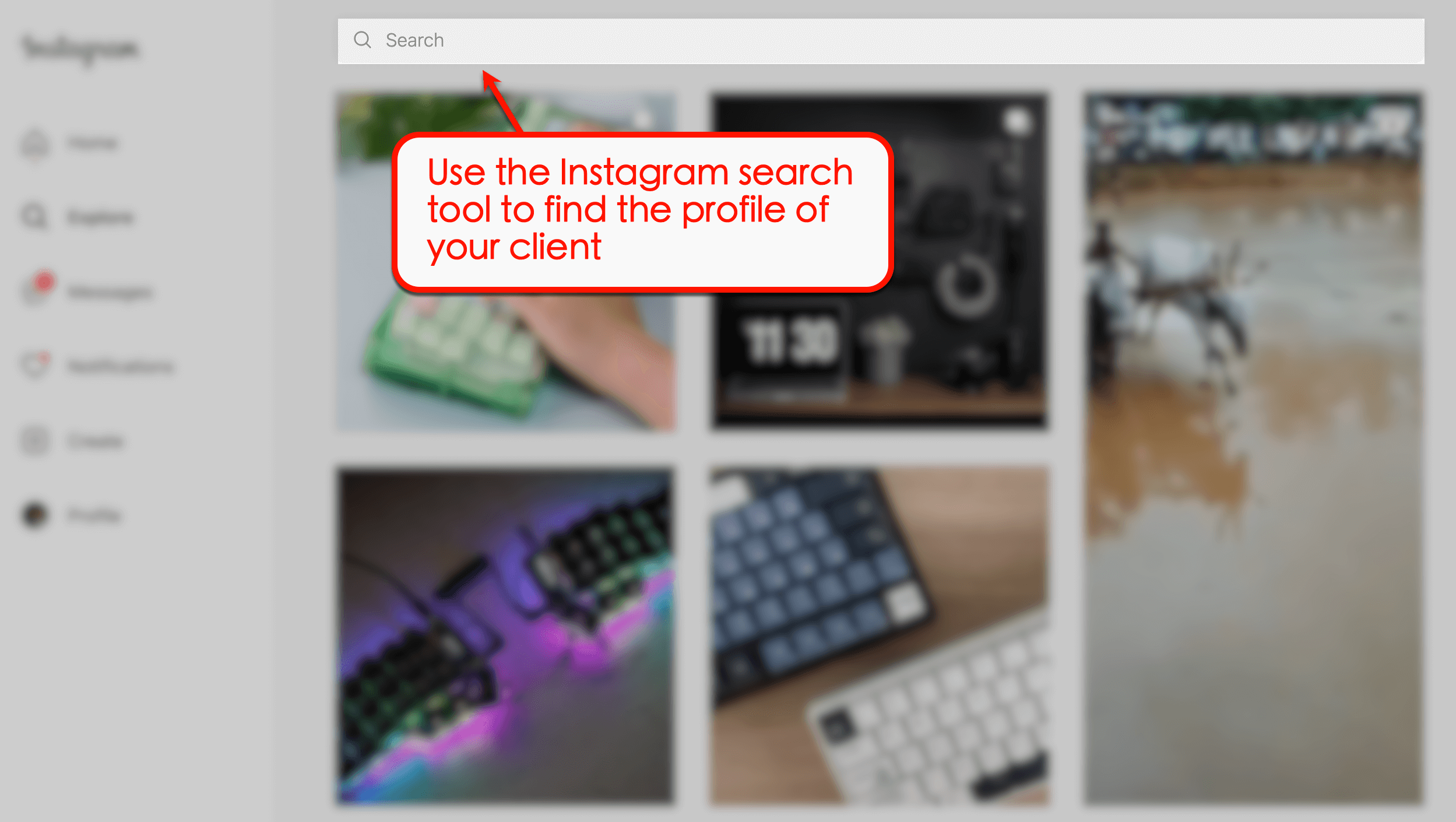 Use Instagram search tool to find profile 