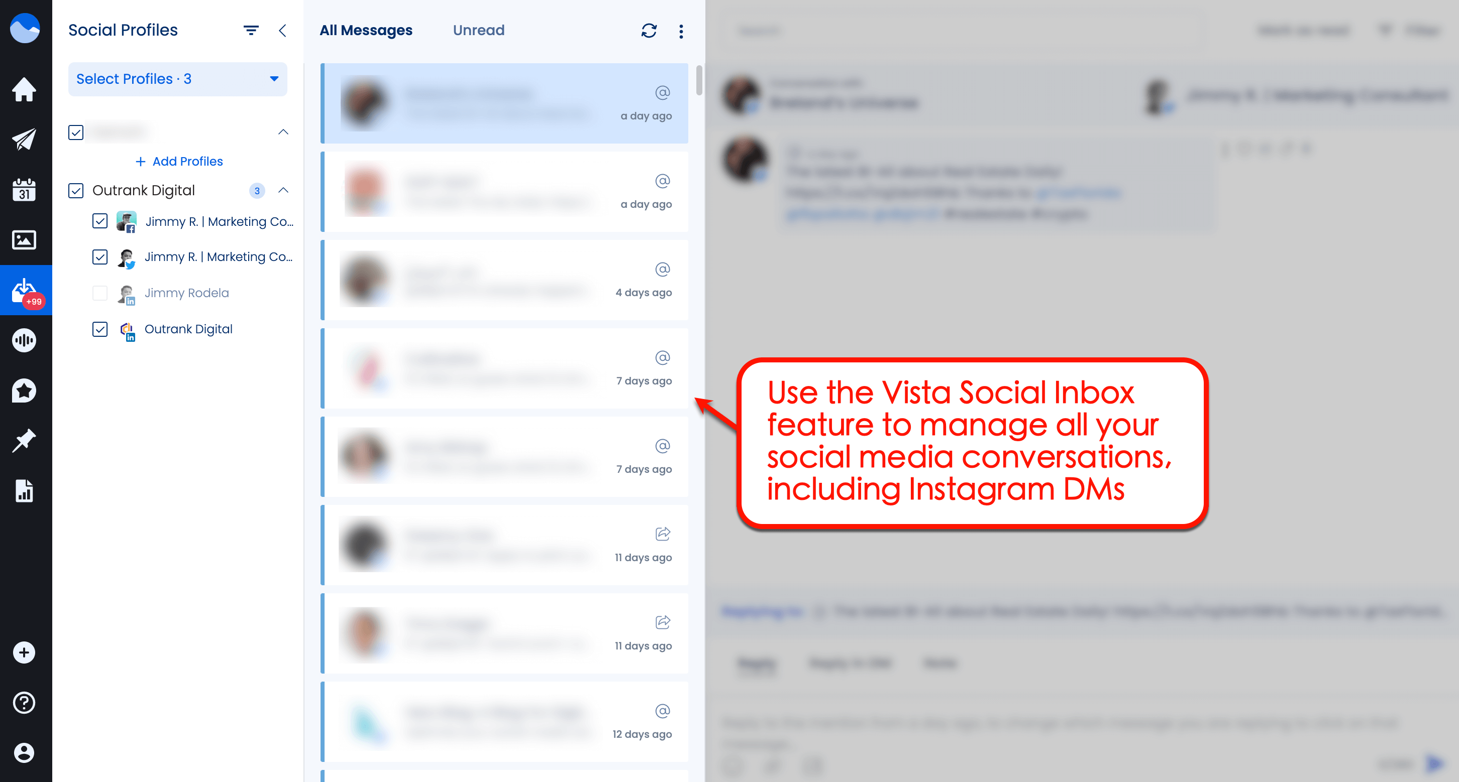 Vista Social's inbox feature